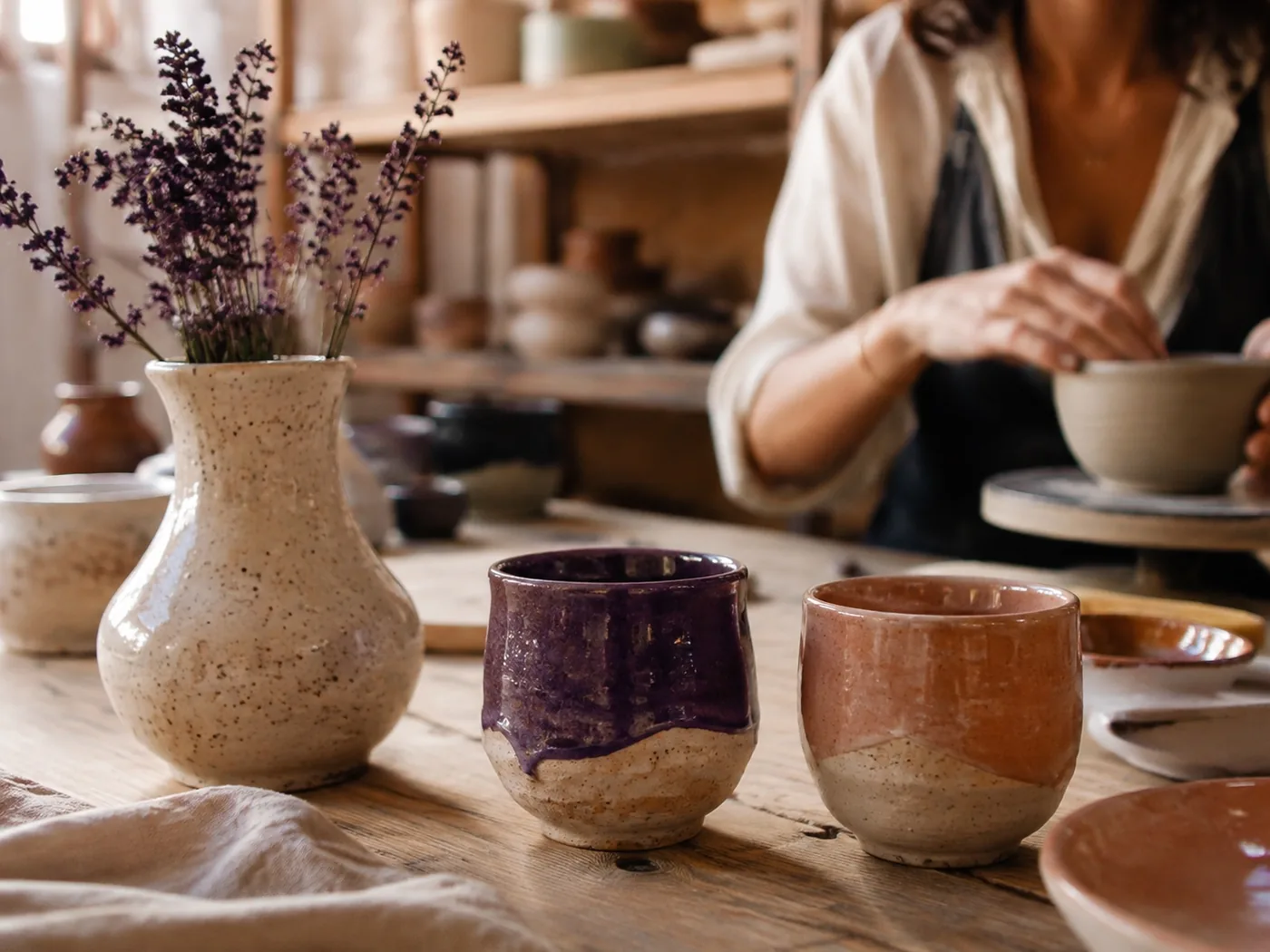 Pièces en céramique façonnées dans un atelier, exemple d'expérience à offrir